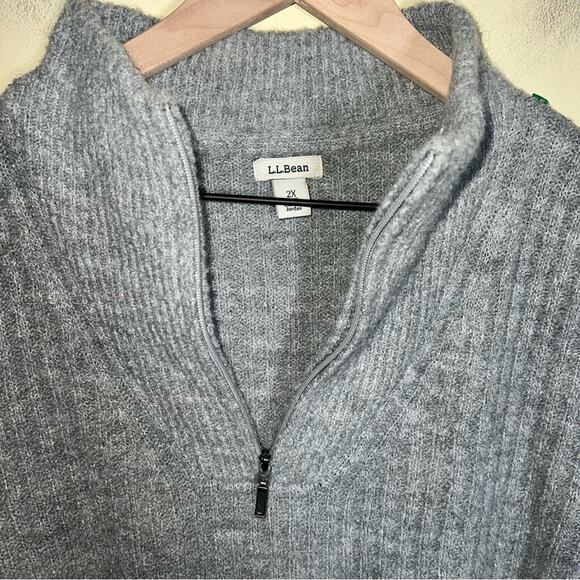 L.L. BEAN  Heather Gray Knit Wool Blend Quarter Zip Sweater 2X - Picture 4 of 5